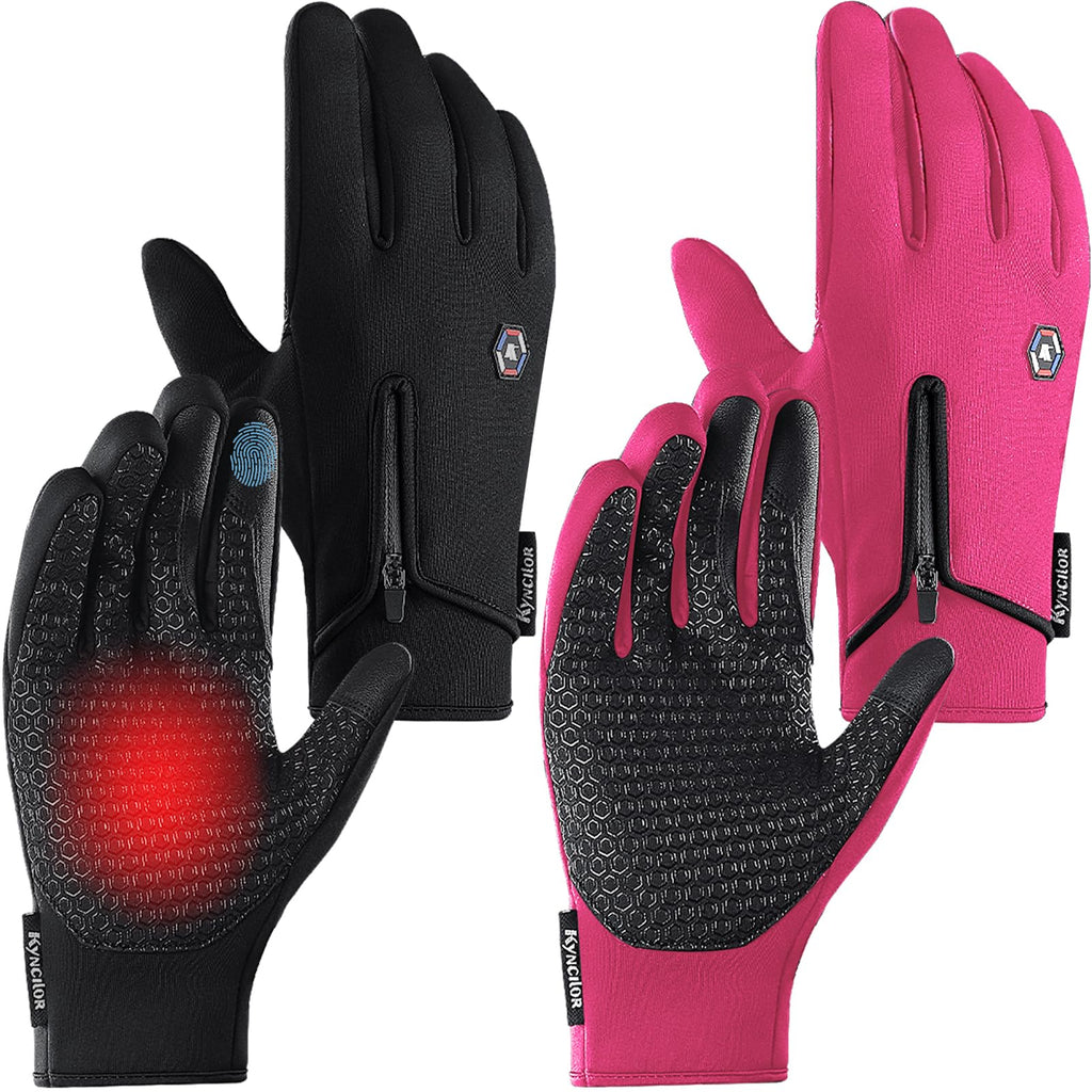 AENMTU Warm Winter Running Gloves Liners for Men Women Waterproof with Touchscreen Fingers Thermal in Cold Weather Snow Ski