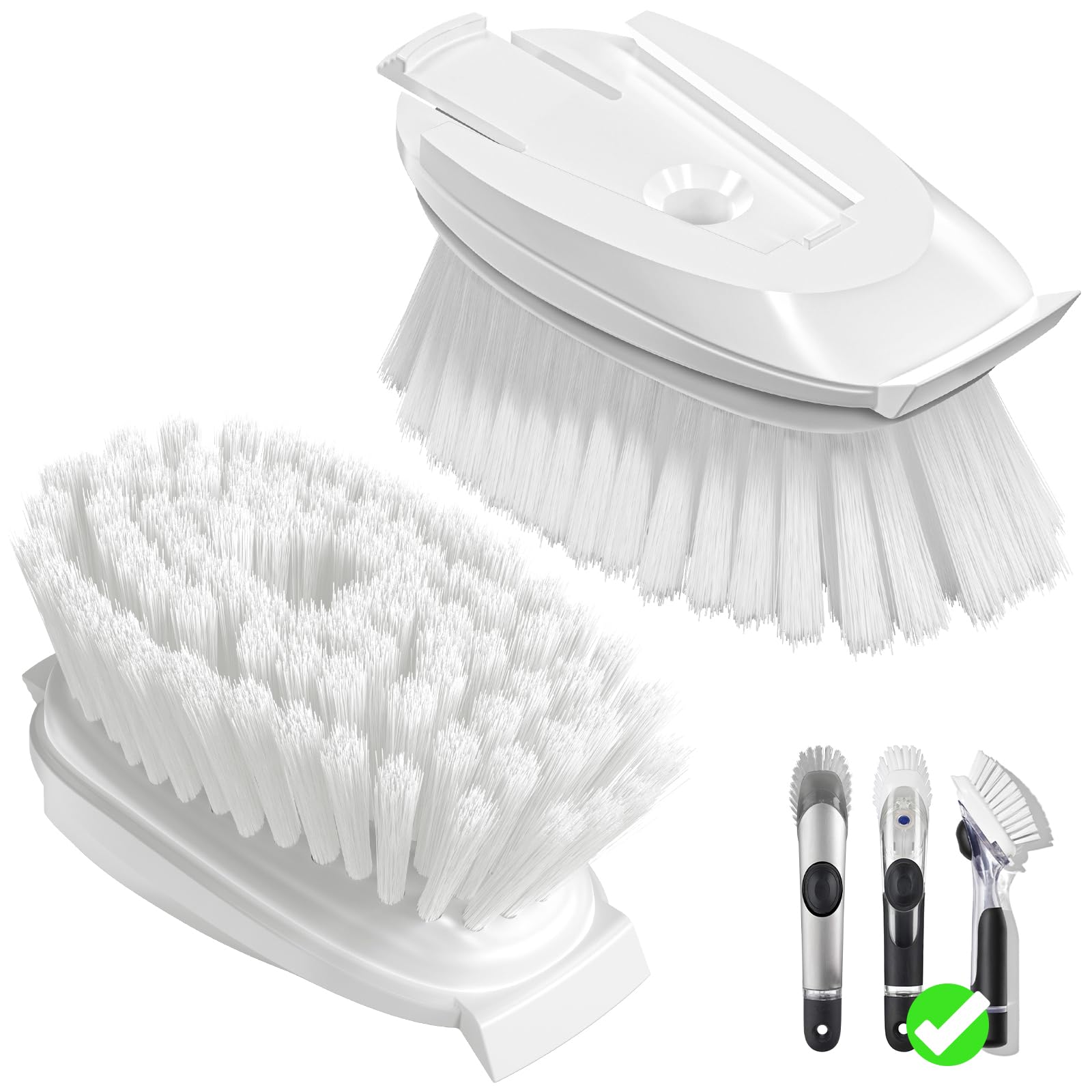BCOOSS Brush Refill for OXO Dish Brush - 2 Pack Dish Brush Head Replacement for Home Kitchen Soap Dispensing Dish Brush Refills for Cleaning The Dishes Pot Sink Stove (White)