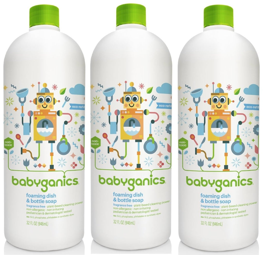Babyganics Foaming Dish and Bottle Soap Refill Fragrance Free 32 Ounce 3 Pack