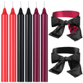 8 Pcs Low Temperature Candles Silk Blindfold Wax Play Candles Romantic Candles Long Thin Drip Candles Satin Eye Mask Sleeping Covers Blindfolds for Couple (Black and Red Black)