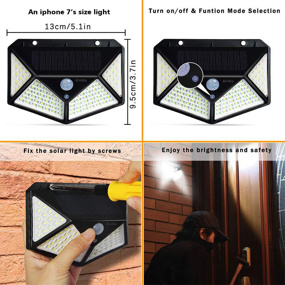 100 LED Solar Wall Lights with Motion Sensor for Outdoors